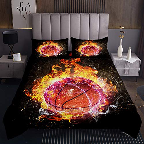Basketball Tagesdecke 170x210cm Sportthema Steppdecke für Kinder Jugendliche 3D Burning Ball Muster Design Bettüberwurf Wettkampfspiele Wohndecke 2St von Tbrand