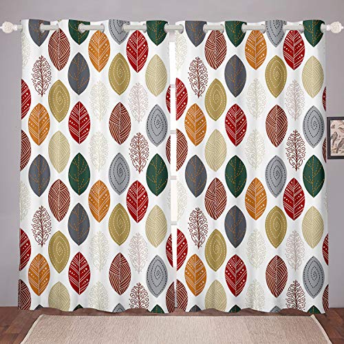 Boho Blätter Vorhänge Botanisches Muster Fenstervorhang 245x140cm Blattzweige Blickdichte Vorhänge für Jungen Mädchen Vorhänge Natur Thema Bunt von Tbrand