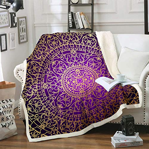 Boho Mandala Kuscheldecke 150x200cm Lila Böhmischer Stil Wohndecke für Teenager Dekorative Exotische Blumen Bedruckt Decke Chic Atmungsaktives Raumdekor von Tbrand