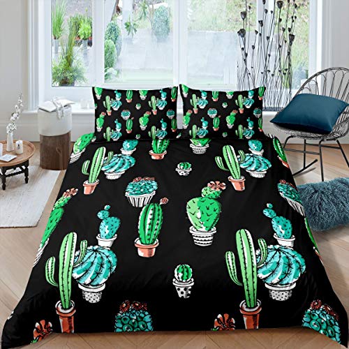 Boho Sukkulente Bettwäsche Set 155x220cm Kaktus Bettbezug Set für Kinder Jugendliche Grüne Pflanzen Betten Set 3D Karikatur Kaktus Bright Vibrant 2St von Tbrand