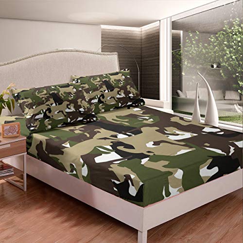 Camou Welpe Spannbettlaken 90x200cm Camouflage Hunds Gedruckt Spannbetttuch für Kinder Hidden Military Bettlaken Set Tiermuster rutschfeste 2St von Tbrand