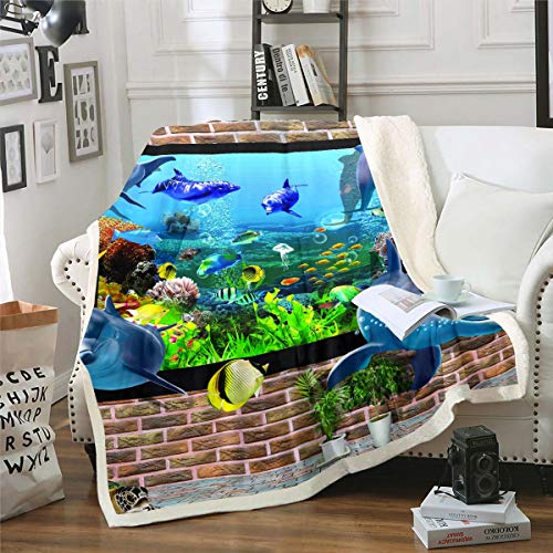 Delphin Wohndecke Meereslebewesen Meerestier Thema Decke 150x200cm für Kinder Teenager Kreatur Sealife Kuscheldecke Unterwasserwelt Ultra weich von Tbrand