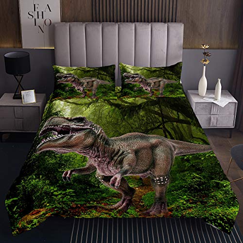 Dino Steppdecke Dschungel Dinosaurier Muster Tagesdecke 170x210cm für Kinder Alte Wildtiere Muster Bettüberwurf Tierwelt Stil Dekor Steppdecke 2St von Tbrand