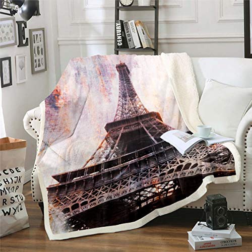 Eiffelturm Decke 150x200cm Schick Teal Paris Thema Wohndecke Paris Stadtbild Kuscheldecke Modern French Stil Vintage Flanell Fleecedecke Weich für Couch von Tbrand