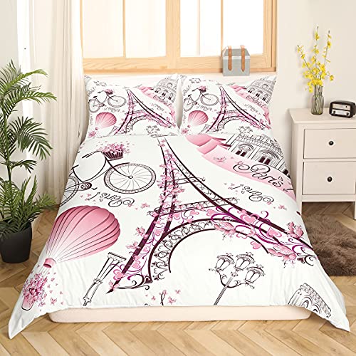 Eiffelturm Paar Bettbezug Set 135x200 Romantic Theme Erwachsene Frauen Paar Bettwäsche Set Paris Stadtbild Gedruckte Bettdecke Mit Reißverschluss Krawatten 2 Stück Ultraweiche Einfache Tagesdecke von VO design