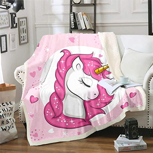 Einhorn Decke Magisches Tierdekor Kuscheldecke 150x200cm für Teenager Fantasy Einhorn Themendekor Wohndecke Niedliche Fee Karikatur Muster Flanell Fleecedecke von Tbrand