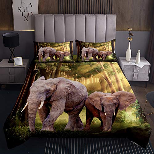 Elefant Steppdecke Böhmischer Elefant und Baby Tagesdecke 220x240cm Boho Exotischer Stil Bettüberwurf 3D Wildtiermuster Mit 2 Kissenbezug 3St von Tbrand