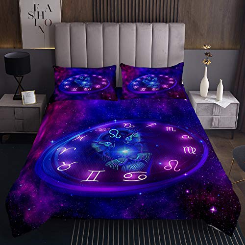 Galaxie Sternbild Steppdecke Leo Tagesdecke 240x260cm Universum Galaxie Weltraum Sternenhimmel Bettüberwurf Horoskop Astronomie für Kinder Erwachsene 3St von Tbrand