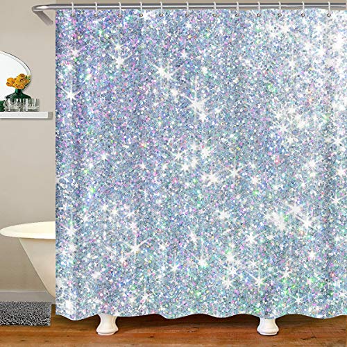 Galaxis Mit Haken Glitter Weltraum Stoff Duschvorhang 180x200 Universum Sternenhimmel Wasserdichtes Duschvorhang Textil Sparkle Stars und Space Silver von Tbrand