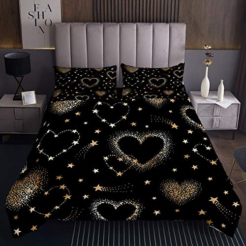 Galaxis Steppdecke Mädchen Twinkle Stars Bettüberwurf 220x240cm für Kinder Kleinkind Chic Star Herz Liebesmuster Tagesdecke Schwarz Golden Meteor Sternenhimmel 3St von Tbrand