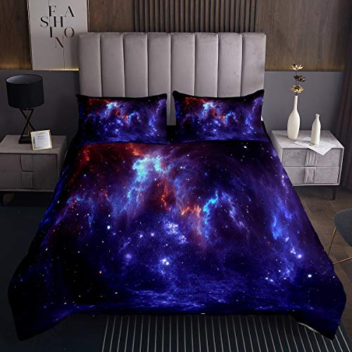 Galaxis Tagesdecke Chic Lila Blau Sternenhimmel Steppdecke Weltraum Themed Bettüberwurf 240x260cm für Mädchen Milchstraße Mit 2 Kissenbezug von Tbrand