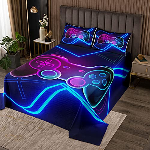 Gamepad Bettüberwurf Teenager Gamer Steppdecke für Jungen Videospiel Dekor Tagesdecke 240x260cm Bunter moderner Spiel Controller 3St., Reißverschluss von Tbrand