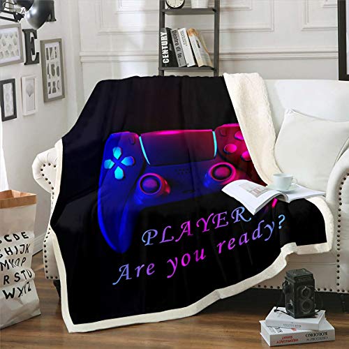 Gamepad Decke 130x150cm Gamer Wohndecke für Teenager Männer Schwarz Moderner Videospiel Controller Kuscheldecke Cool Blau Rot Action Buttons für Sofa von Tbrand