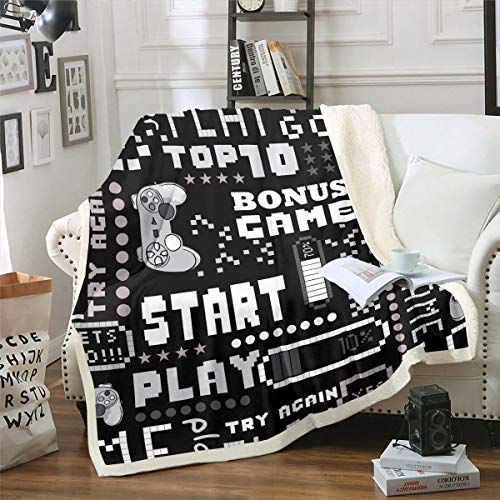 Gamer Decke 130x150cm Pixel Textur Spiel Wohndecke Videospiel Gamepad Kuscheldecke Geometrisch Gitterpunkte Raumdekoration für Sofa,Grau von Tbrand