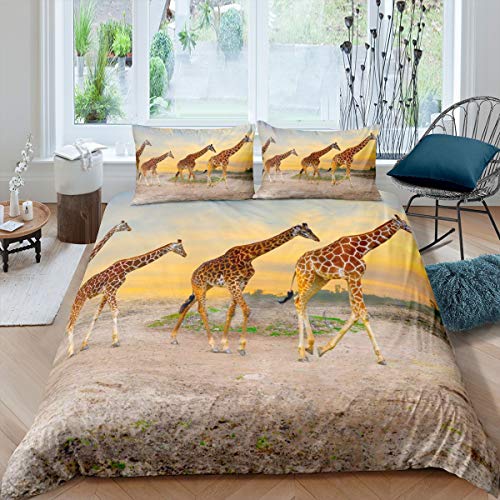 Giraffe Bettwäsche Set 135x200cm Wild Animal Theme Betten Set für Erwachsene Tierwelt Design Bettbezug Set Nette 3D Giraffen Raumdekoration Mit 1 Kissenbezug von Tbrand
