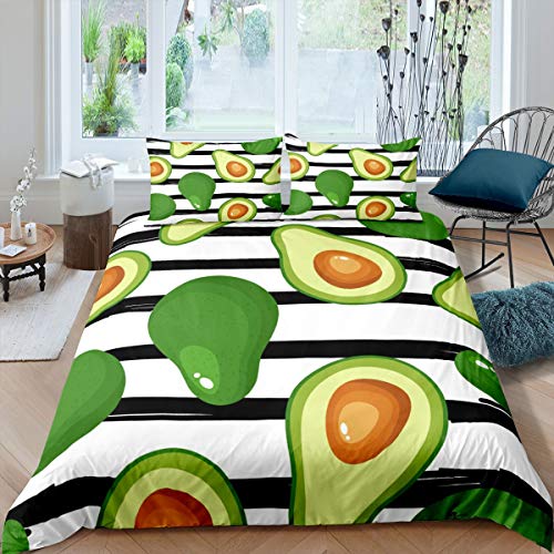 Kinder Bettbezug Set Kinder Karikatur Avocado Bettwäsche Set 135x200cm Frisches Obst Streifen Design Betten Set für Teenager Schwarz Weiß Linien Mit 1 Kissenbezug von Tbrand