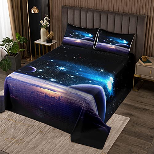 Kinder Bettüberwurf Galaxy Sterne Steppdecke 220x240cm 3D Drucken Galaxis Tagesdecke Weltraum -Motiv Doppelbett Gesteppt Microfaser Wohndecke mit 2 Kissenbezug von Tbrand
