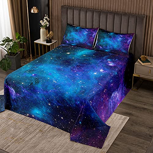 Kinder Tagesdecke Galaxie Sternenhimmel Bettüberwurf für Jungen Mädchen Weich Atmungsaktiv Microfaser 170x210cm Steppdecke mit 1 Kissenbezug 80x80 cm Lila Blau von Tbrand