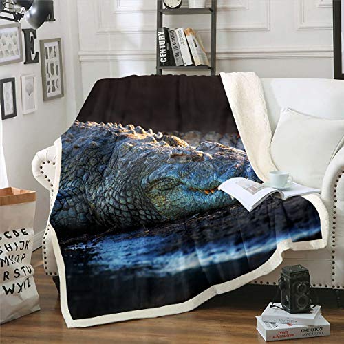 Krokodil Wohndecke Alligator Muster Kuscheldecke 150x200cm Wildtier Thema Decke für Kinder Tierwelt Stil Dekor Mikrofaser Raumdekor von Tbrand