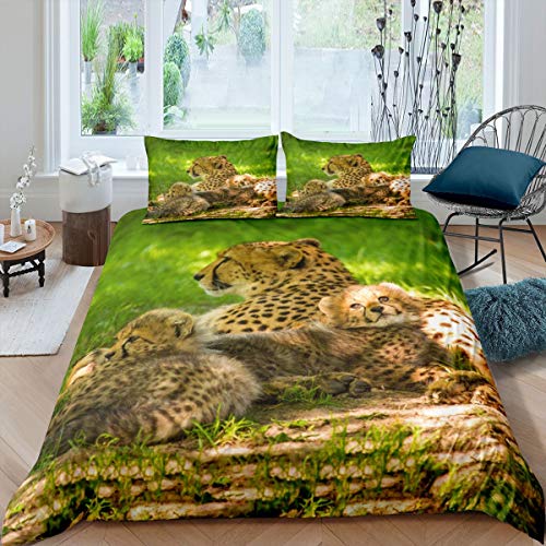 Leopard Bettwäsche Set 135x200cm Safari Geparden Drucken Bettbezug Set Eltern Kind Wildtier Muster Betten Set Tierwelt Mit 1 Kissenbezug 2St von Tbrand