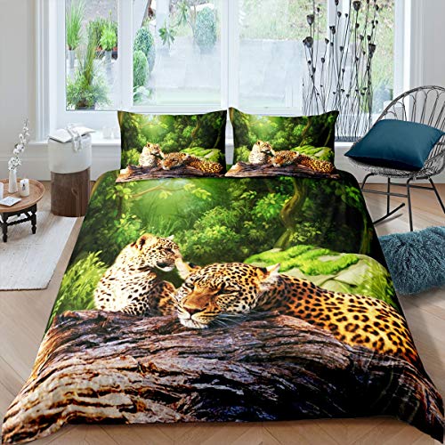 Leopard Bettwäsche Set 200x200cm Safari Geparden Drucken Bettbezug Set für Kinder Paar Leopard Wilde Tier Betten Set Tierwelt Stil Mit 2 Kissenbezug 3St von Tbrand