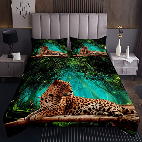 Leopard Tagesdecke 170x210cm Safari Geparden Drucken Steppdecke für Wildtier Tropische Blätter Bettüberwurf Natürliche Landschaft Dekor Mikrofaser 2St von Tbrand