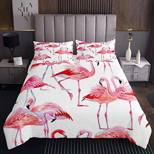 Mädchen Flamingo Steppdecke Tropische Flamingos Muster Tagesdecke 220x240cm für Kinder Frauen Schick Rosa Tier Bettüberwurf Vogel 3St von Tbrand