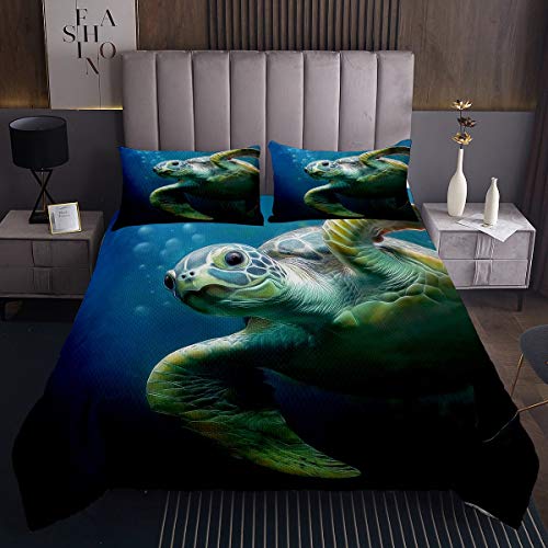 Meeresschildkröte Tagesdecke 3D Reptil gedruckt Bettüberwurf 170x210cm Ozean Marine Themed Steppdecke für Unterwasser Tierzimmer Dekor von Tbrand