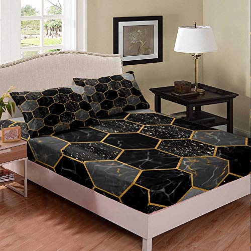 Normales Sechseck Spannbettlaken 90x200cm Schwarze goldene Seite Spannbetttuch für Kinder Jungen Mädchen Bienenwabe Spannbetttuch 2St von Tbrand