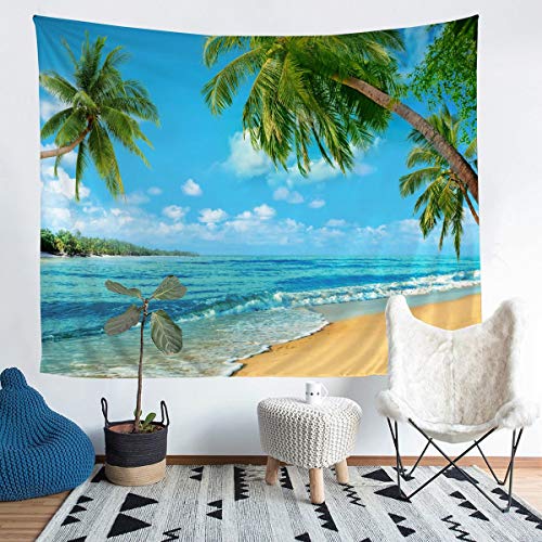 Ozean Strand Themed Wandtuch Tropische Palme Tapestry Für Frauen Mädchen Blaues Meer Wandbehang 130x150cm Hawaiian Summer BedRaumdekoration Wandkunst von Tbrand