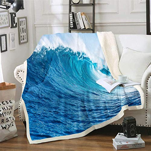 Ozean Welle Kuscheldecke für Bett Sofa Meer Strand Wohndecke 150x200cm Hawaiian Tropisch Bedruckte Flanell Fleecedecke Decke Mikrofaser Wave Surfing Decke Blau von Tbrand