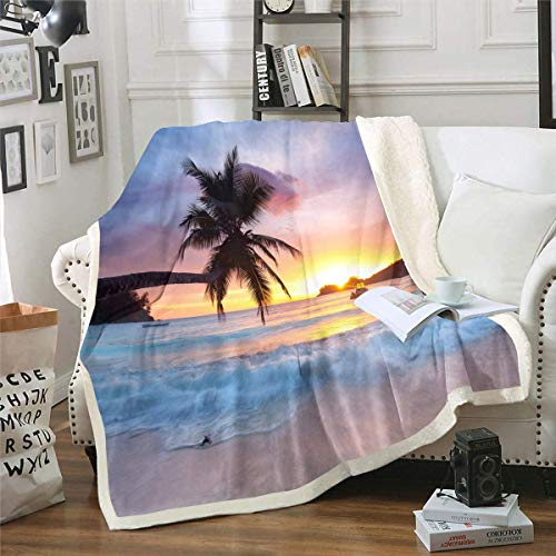 Ozeanwelle Decke 220x240cm für Sofa Couch Sommer Meer Strand Wohndecke Hawaiianische Tropische Palme Gedruckte Flanell Fleecedecke Decke Mikrofaser Kuscheldecke Sonnenuntergang von Tbrand