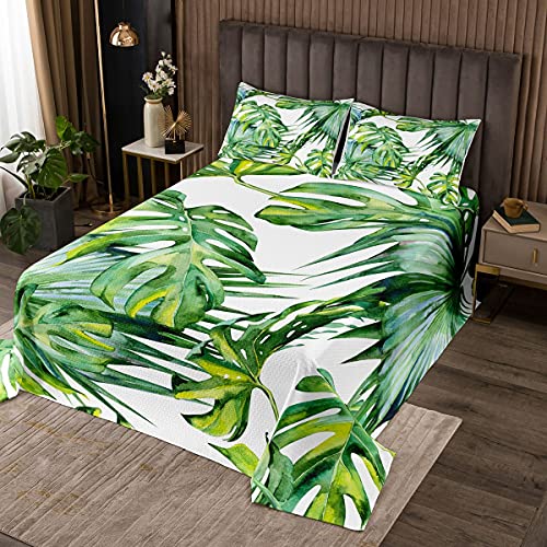 Palmen Drucken Tagesdecke 220x240cm Mädchen Tropisch Palm Blatt Bettüberwurf für Jugendliche Grüne Blätter Muster Dekor Steppdecke Botanisches Design Wohndeckee 3St von Tbrand