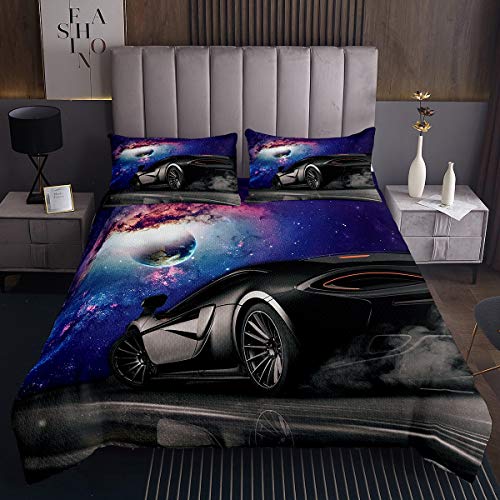 Tbrand Rennsportwagen Bettüberwurf Extremsport Thema Tagesdecke 170x210cm Galaxis Planet Steppdecke für Kinder Mädchen Autosportwettbewerb Automobile Stil von Tbrand