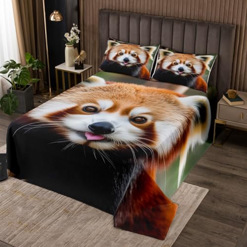 Rot Panda Tagesdecke 220x240cm Niedlicher Panda Steppdecke für Kinder Wildtier Wohndecke Bettüberwurf Jungle Tierwelt Stil Wohndecke 3St von Tbrand