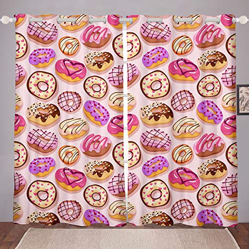 Schokolade Donut Themed Vorhänge Fenstervorhang 245x140cm Wunderlicher Dessert Drucken Blickdichte Vorhänge für Kinder Raumdekoration Vorhänge Bright Bunt von Tbrand