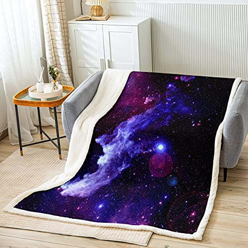 Tbrand 3D Galaxy Decke 150x200cm Universum Sternenklarer Himmel Drucken Flanell Fleecedecke Lila Blau für Kinder Jungen Mädchen Dekorative Mikrofaser Kuscheldecke Decke von Tbrand