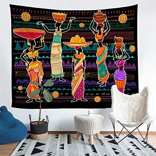 Tbrand Afrikanische Frau unter dem Motto Tapisserie für Kinder Afrikanisches Streifenmuster Wandbehang Ethnische Afro Wandteppich 130x150cm Traditionelle exotische Wandtuch von Tbrand