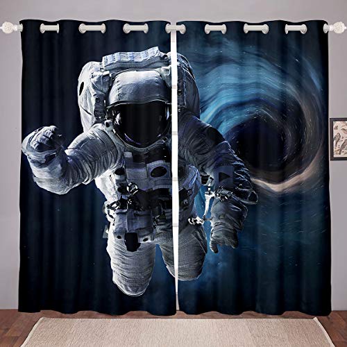 Tbrand Astronaut Blickdichte Vorhänge Galaxie Weltraum Fenstervorhang 175x140cm Universum Planet Vorhänge für Kinder Mikrofaser Sternenhimmel Konstellation Vorhänge von Tbrand