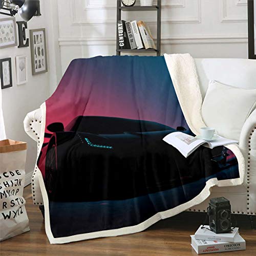 Tbrand Auto Kuscheldecke Schwarz Rennwagen Decke 220x240cm für Jungen Kinder Jugendliche Herren Speed Sport Wohndecke Automobile Stil Flanell Fleecedecke Leicht von Tbrand