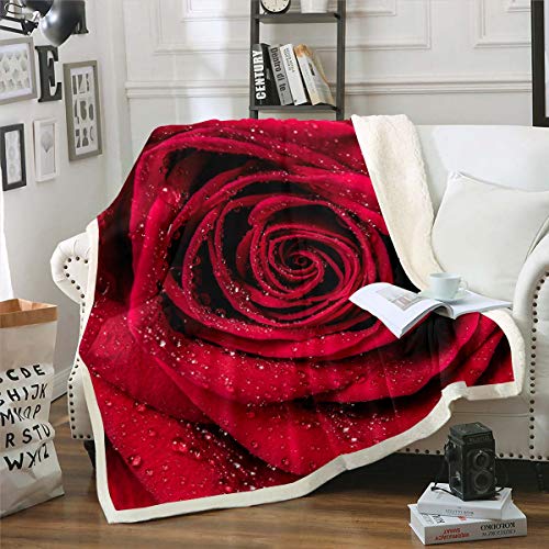 Tbrand Blumen Kuscheldecke 3D Rot Rose Wohndecke für Kinder Frauen Mädchen Romantische Liebe Decke 130x150cm Luxus Flanell Fleecedecke für Sofa von Tbrand