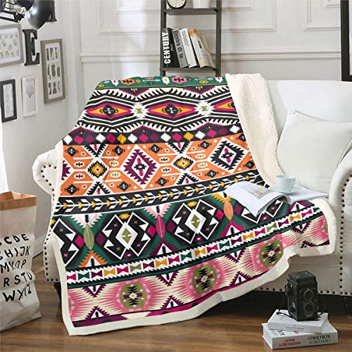 Tbrand Boho Geometrie Muster Kuscheldecke Traditionelle Exotische Stil Wohndecke für Frauen Bunte Stammes Geometrische Streifen Decke 150x200cm Atmungsaktive von Tbrand