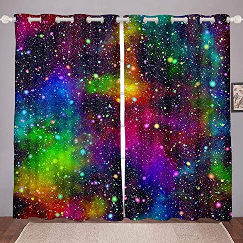 Tbrand Bunter Galaxis Vorhänge 137x117cm Mehrfarbiger Weltraum Fenstervorhang für Schlafzimmer Universum Sternenhimmel Regenbogennebel Blickdichte Vorhänge für Kinder Mädchen von Tbrand