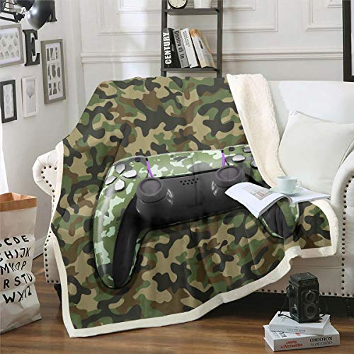 Tbrand Camouflage Gamepad Decke 150x200cm Camo Videospiel Dekor Wohndecke für Kinder 3D Gamepad Drucken Kuscheldecke Schick Spiel Controller für Couch von Tbrand