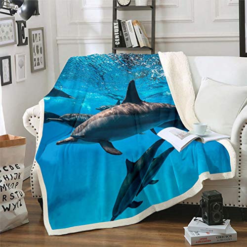 Tbrand Delfin Kuscheldecke 150x200cm Niedliche Meerestiere Wohndecke Meerestier Meerlife Decke Hawaiianische Unterwasserwelt Flanell Fleecedecke von Tbrand