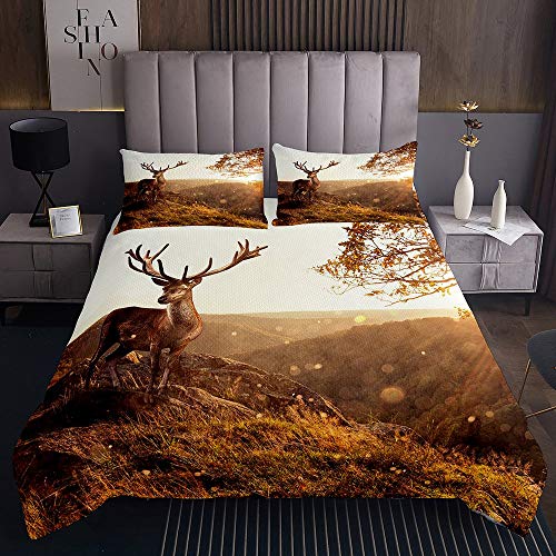 Tbrand Elchberg Tagesdecke 220x240cm Fluss Sika Hirsch Steppdecke für Kinder Jungen Mädchen Grünland Sonnenuntergang Softest Bettüberwurf Schwarz Kuscheldecke Bunte Gesteppte Decke Wohndecke 3St von Tbrand