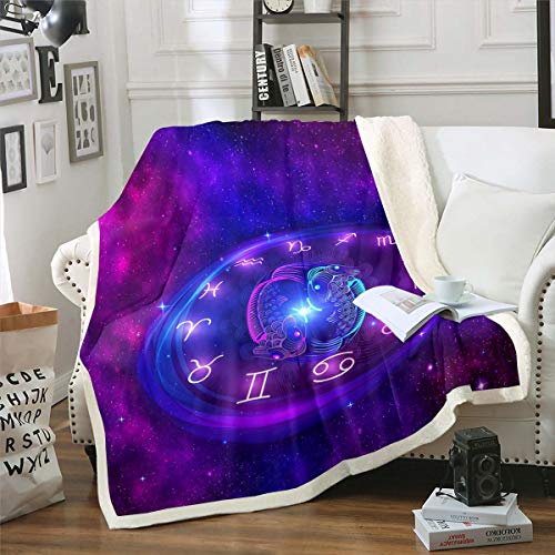 Tbrand Fische Kuscheldecke Sternbild Galaxis Wohndecke für Jungen Mädchen Weltraumuniversum Sternenhimmel Decke 150x200cm Astronomie Atmungsaktive für Sofa von Tbrand