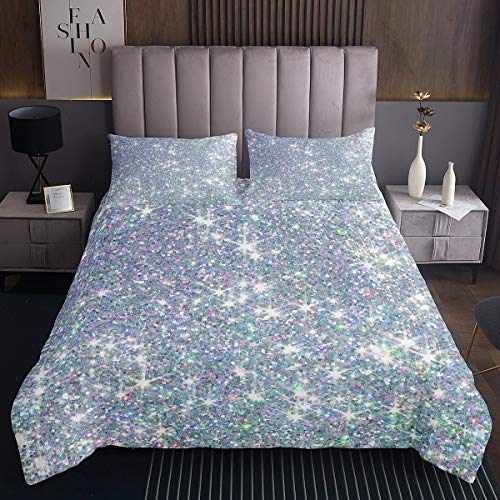 Tbrand Galaxis Bettüberwurf Glitter Weltraum Tagesdecke 220x240cm Universum Sternenhimmel Steppdecke Sparkle Stars und Space Silver Mit 2 Kissenbezug 3St von Tbrand