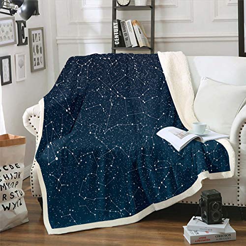 Tbrand Galaxis Wohndecke Sternenhimmel Sternbild Kuscheldecke Dunkelblau Weltraumthema Decke 220x240cm für Jungen Mädchen Kinder Leichte Milchstraße von Tbrand