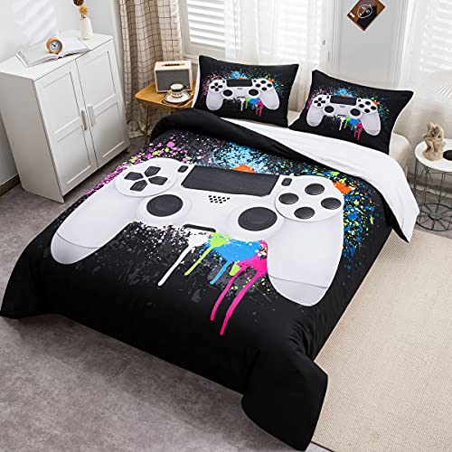 Tbrand Gamepad Bettbezug Set Jungen Gamer Bettwäsche Set 155x220cm Weißes Videospiel Gamepad Betten Set Für Jugendliche Kinder Schlafzimmer Dekor Bunte Krawattenfarbe Modern Game Controller von ZUANA
